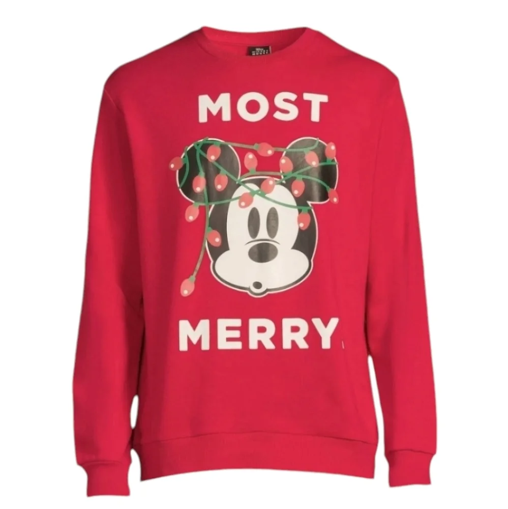 DISNEY Mickey Mouse Most Merry Red Sweatshirt XL 1X Ugly Christmas Sweater XMAS - Picture 2 of 12